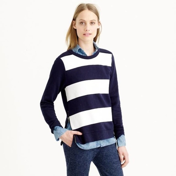 J. Crew Women's Painted Striped Blue and White Sweatshirt Size Small B7180 - Picture 1 of 10